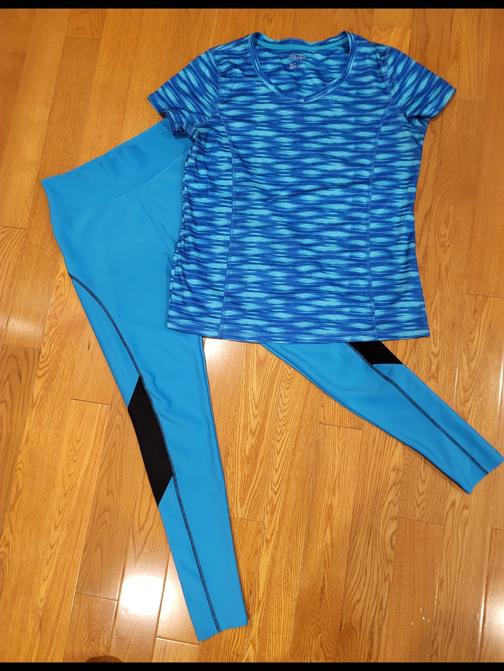 Made for life Blue Patterned Active Tee with Coordinating Blue Leggings